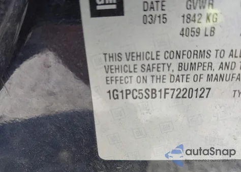 2015 Chevrolet Cruze 1Lt Auto z USA, uszkodzony, nr VIN 1G1PC5SB1F7220127